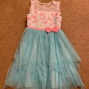 Jona Michelle Floral Embroidered Dress with Blue Tulle